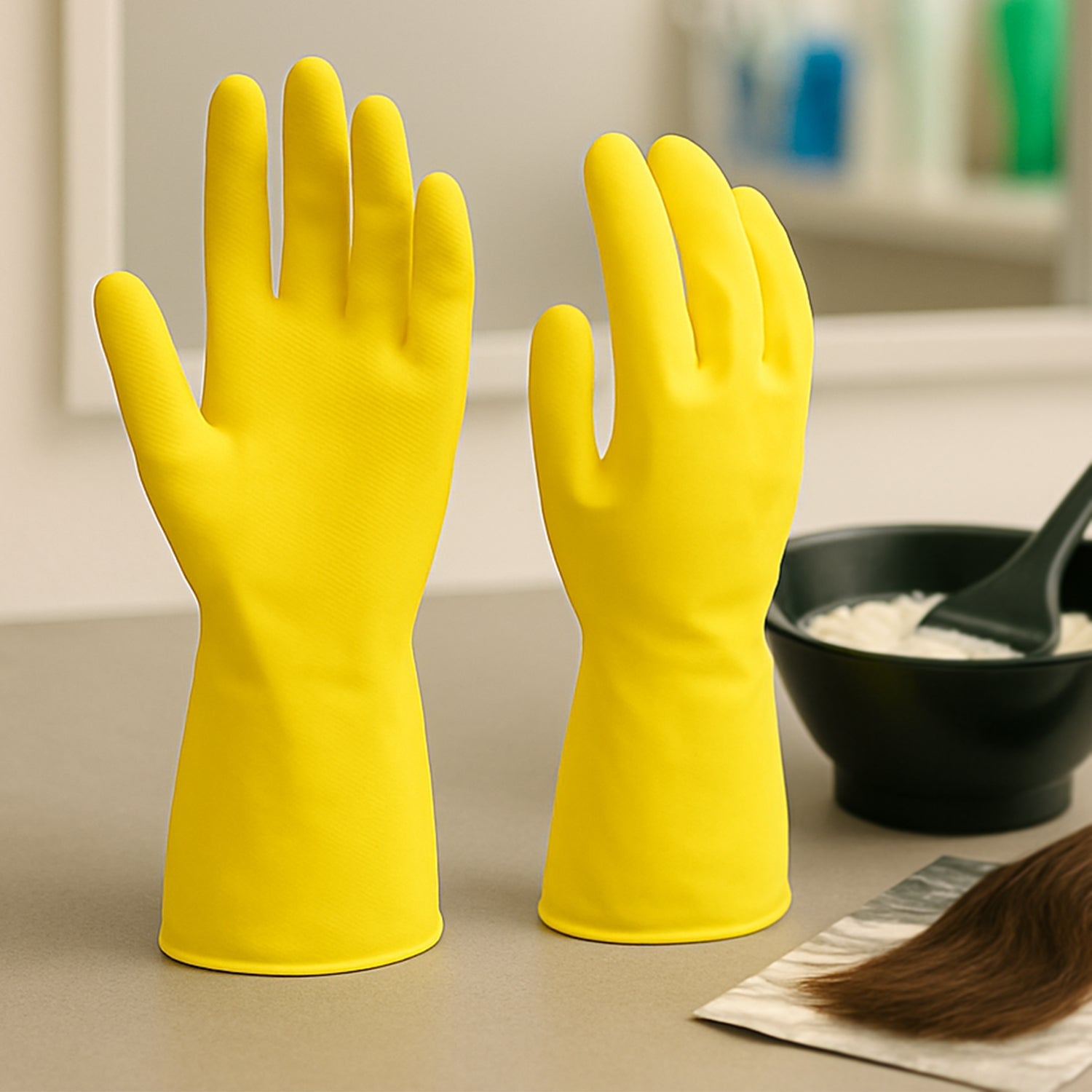 2 pair med yellow gloves For Types Of Purposes Like Washing Utensils, Gardening And Cleaning Toilet Etc. 2 pair med yellow gloves For Types Of Purposes Like Washing Utensils, Gardening And Cleaning Toilet Etc.